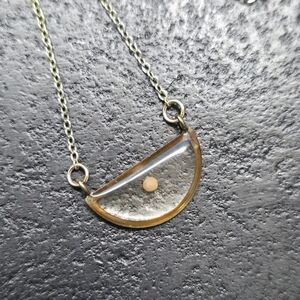 Vintage Brass Mustard Seed Half Moon Pendant Necklace